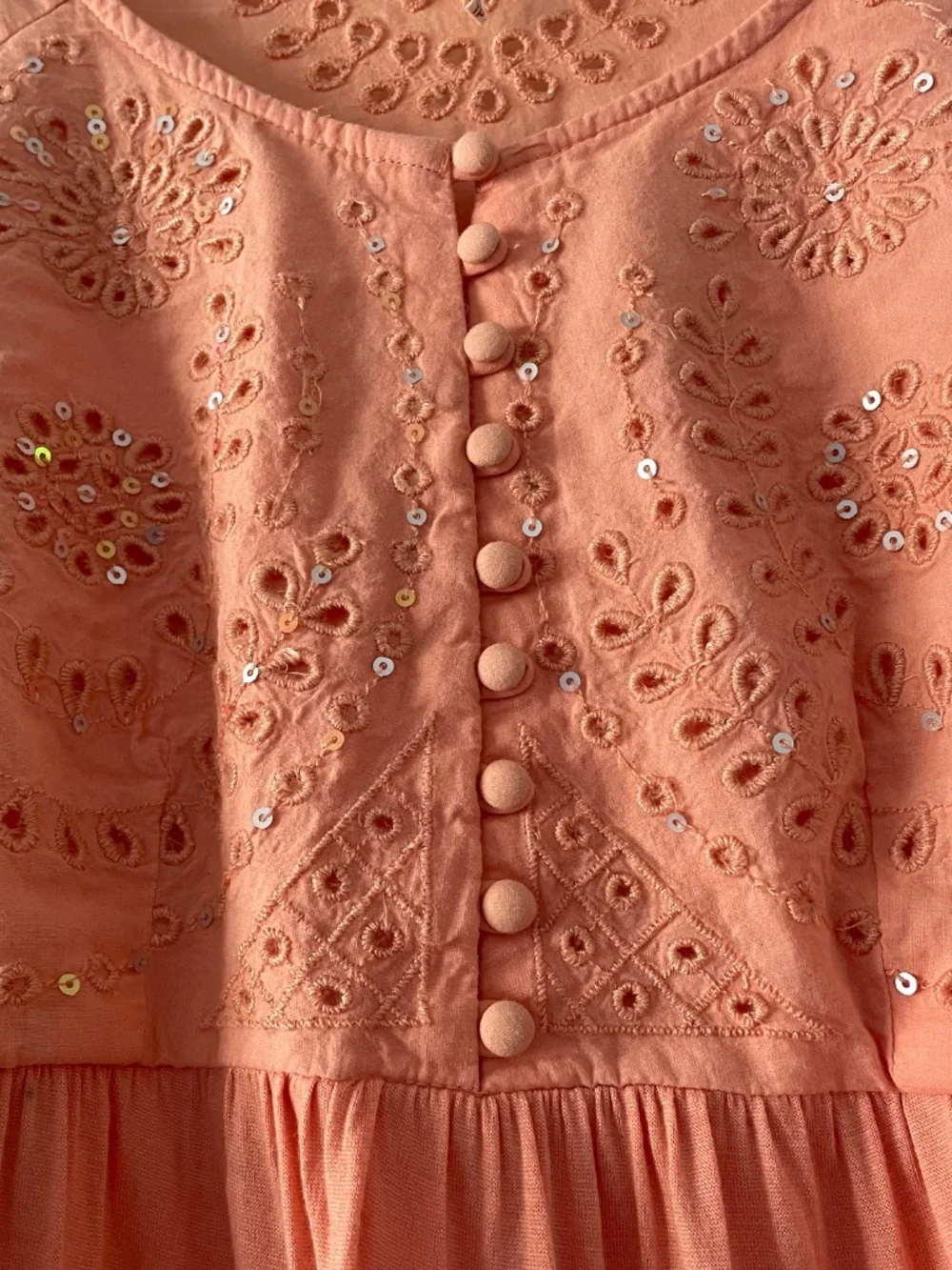 Free People Sea of Love Peach Eyelet Bell Sleeve Top